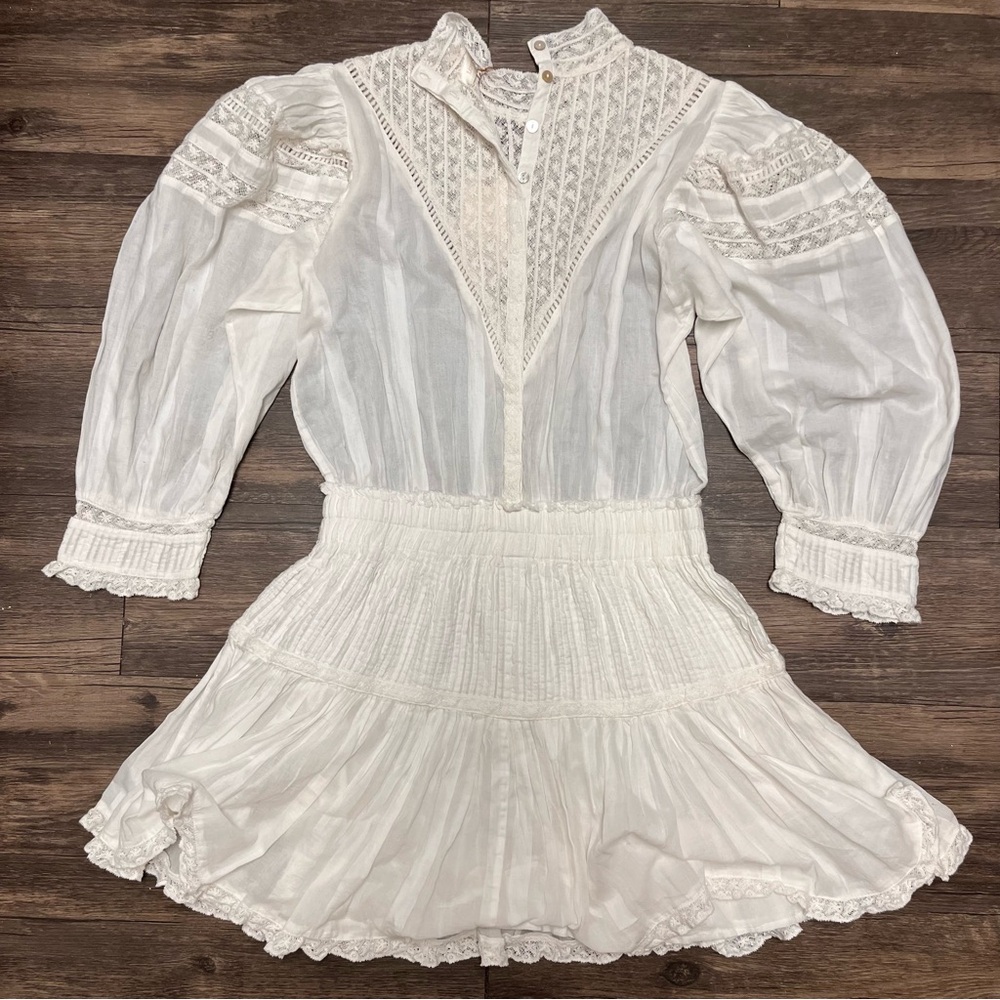 LoveShackFancy Viola Dress Antique White Lace Cotton Prairie Mini S Coquette - Picture 7 of 15
